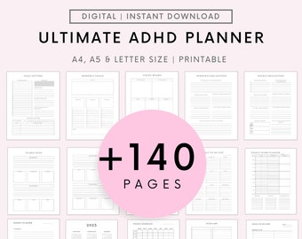 ADHD Planner Adult | Printable ADHD Productivity Journal | Digital Adhd Life Planner | ADHD Journal | Ultimate Adhd Organizer Binder Pdf A5