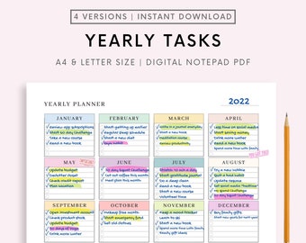 Yearly Tasks Printable Landscape, Yearly To Do List, Minimalist Yearly Planner, 12 Months Overview, A4/A5/Letter/Half, Instant Download PDF