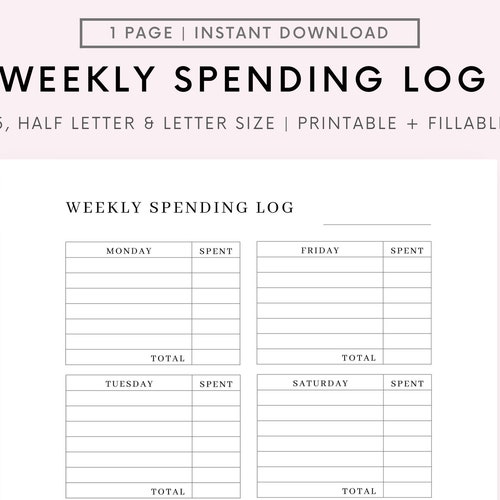 SPENDING TRACKER Printable Spending Log Transaction Log Etsy