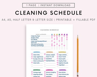 Bewerkbaar schoonmaakschema, afdrukbaar, schoonmaak checklist, wekelijkse schoonmaakplanner, takenlijst, huishoudelijke taken, Goodnotes iPad Digitaal, PDF