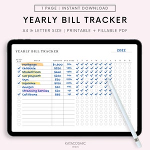 Editable Yearly Bill Tracker, Monthly Bill Tracker, Printable Bill Planner, Bill Payment Log, Bill Pay Checklist Organizer, Bill Management