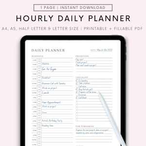 Planer dnia dla GoodNotes, Notability lub innych aplikacji, w których można dodawać adnotacje do plików PDF, 1-stronicowy notatnik, wypełniany plik PDF, szablon do wydruku, list