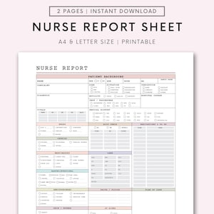 Nurse Report Sheet ICU Nursing Report Nurse Brain W/ Medication