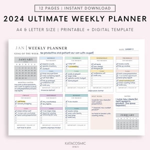 2024 Weekly Planner Printable Landscape, Minimalist Weekly Schedule, Week At a Glance, Weekly Organizer, Office Planner, To Do Desk Planner