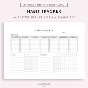 Monthly Habit Tracker Printable Landscape, Habit Tracker Template, Routine Tracker, 30 Day Habit Challenge, A4/Letter, Instant Download