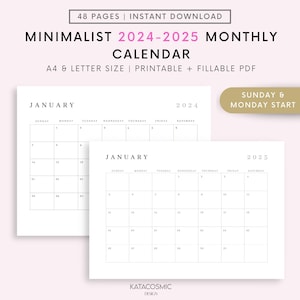 Editable 2024 2025 Monthly Calendar, Back to School, Teacher Calendar, Fill in Calendar, 12 Month Calendar, Blank, Digital Download, PDF