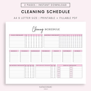 EDITABLE Cleaning Planner, Cleaning Checklist, Cleaning Schedule, Weekly House Chores, Adhd Clean Home, Monthly, Household Planner Printable