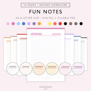 Fun Printable Lined Notes Pages, lined paper, notetaking pages pdf, lined sheets, dotted notes paper, college notes | A4 and Letter size