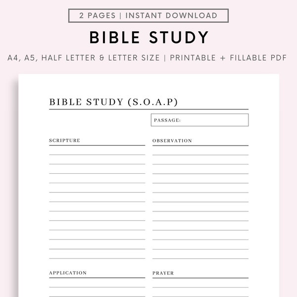 Printable Bible Study, SOAP Bible Study, Scripture, Observation, Apply, Prayer, bible journaling, bible reading planner, faith journaling