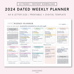2024 Dated Weekly Planner Printable Landscape, Minimalist Weekly Schedule, Week At a Glance, Weekly Organizer, Office Planner, To Do List