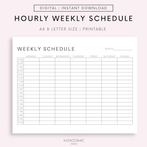 Hourly Weekly Schedule Landscape, Weekly Planner Printable, Week At a Glance, Weekly Agenda, Desk Planner, Weekly To Do List, A4, A5, Letter