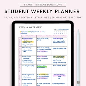 College Student Weekly Planner, Printable Student Planner, College Planner, School Planner, INSTANT DIGITAL DOWNLOAD