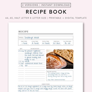 Recipe Book template, EDITABLE Recipe Sheet Template, Recipe Cards, Minimal Recipe Binder, 8.5x11 Printable Farmhouse, Food Planner Journal
