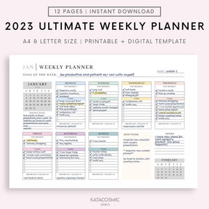 2023 Weekly Planner Printable Landscape, Minimalist Weekly Schedule, Week At a Glance, Weekly Organizer, Office Planner, To Do Desk Planner