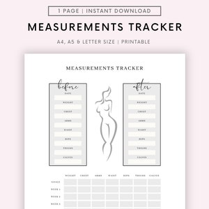 Body Measurements Tracker, 6 Week Body Transformation, Workout Progress, Before and After, Fitness Progress Sheet, Weight Loss, A4/A5/Letter