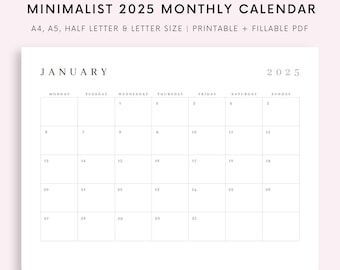 Editable 2025 Monthly Calendar, Back to School, Teacher Calendar, Fill in Calendar, 12 Month Calendar, Blank, Digital Download, PDF