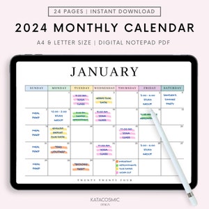 Digital 2024 Monthly Calendar for Goodnotes, Desk Calendar, Minimalist Calendar, 1 Page Notepad, iPad Year Calendar Template, Monday Start - Etsy