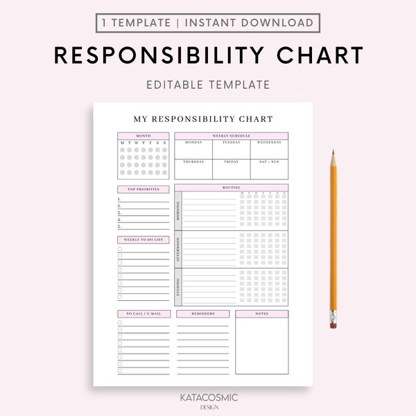 Die ultimative Verantwortungstabelle! Druckbare Bearbeitbare | Für tägliche wöchentliche Aufgaben, Routinen, Ziele, Checkliste | Kinder Jugendliche Erwachsene, Vorlage