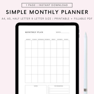 Modello di Planner mensile Goodnotes, Agenda mensile non datata, Pianificatore digitale mensile, Pagine Planner, Calendario digitale, Pianificatore notability
