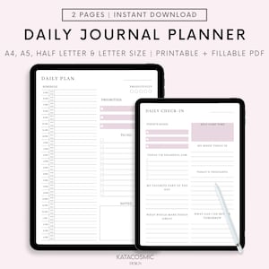 Digital Daily Planner for Goodnotes, Blush Pink, Half Hour planner, 1 Page Notepad, Fillable Fields Planner PDF, Notability, Noteshelf