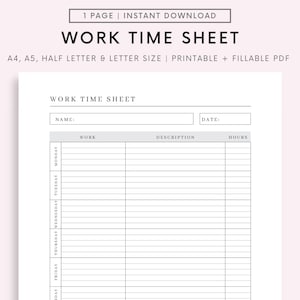 Printable Employee Time sheet Editable Canva Digital Template, Printable Time Card, Work Schedule Tracker, Work Log, Employee Timekeep Sheet