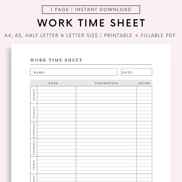 Printable Employee Time sheet Editable Canva Digital Template, Printable Time Card, Work Schedule Tracker, Work Log, Employee Timekeep Sheet