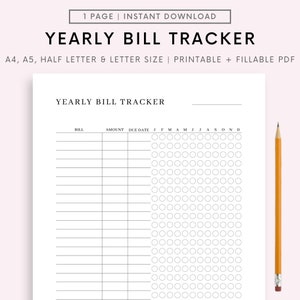 Editable Monthly Bill Tracker, Monthly Bill Log, Bill Planner, Bill Payment Checklist Tracker, Printable Bill Pay Organizer, Bill Management
