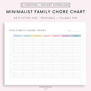 Colorful Family Chore Chart, Editable Family Planner Printable, Weekly Family Schedule, Family Calendar, Command Center, Household Kid Adult