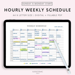 Digitaler Wochenplaner für Goodnotes, 24/7 Wochenplaner, Stundenübersicht, 1 Seite Notizblock, Planer PDF, Stundenübersicht