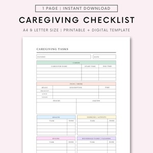 Caregiving Elderly Care Checklist. Printable is ideal for Caregivers. Daily cleaning, Daily Tasks, Housekeeping, Care log Template