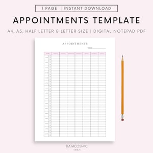 Printable appointment book, Print at home Timeslot booking template for small business, 15 minute interval weekly appointment list