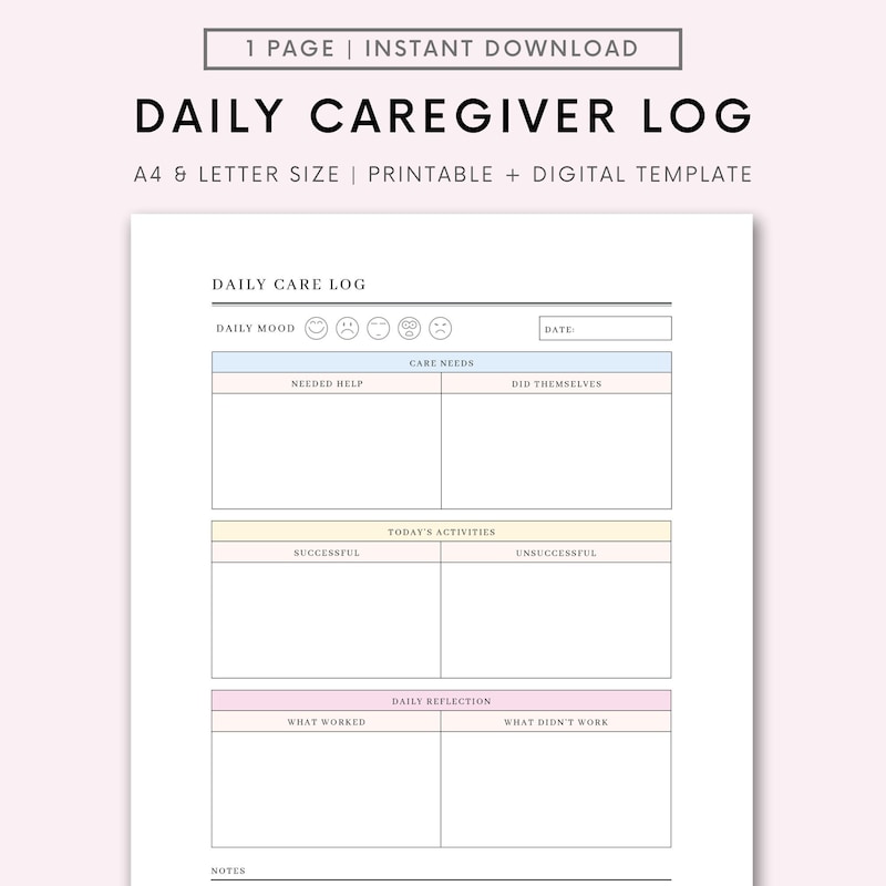 Caregiver Daily Log - Etsy