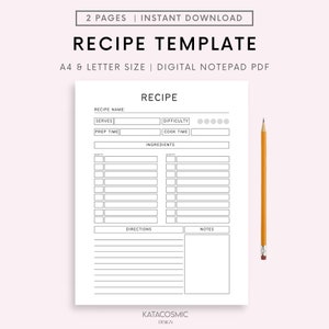 Recipe Book template, EDITABLE Recipe Sheet Template, Recipe Cards, Minimal Recipe Binder, 8.5x11 Printable Farmhouse, Food Planner Journal