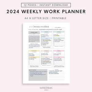 2024 Weekly Planner Printable, Minimalist Weekly Schedule, Week At a Glance, Weekly Organizer, Office Planner, To Do Desk Planner