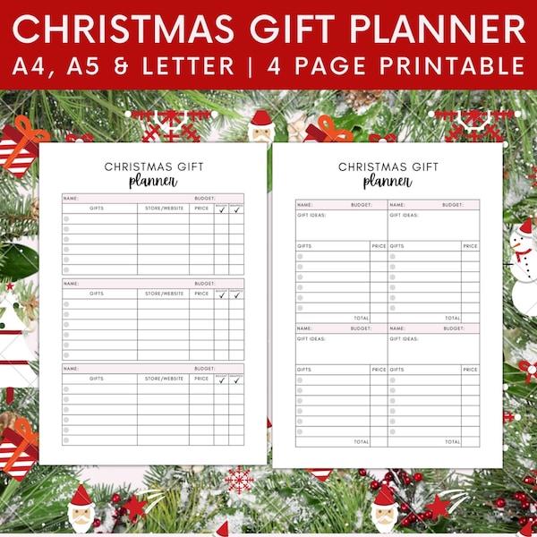 Weihnachtsgeschenkliste Einkaufsliste, Bester Geschenkplaner zum Ausdrucken, Weihnachtseinkaufs-Tracker, Geschenk geben Planner A5 Planner Einlegeseite, A4 Letter