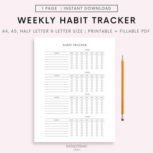 Weekly Habit Tracker Printable, Habit Tracker Template, Daily Routine Tracker, 7 Day Habit Challenge, A4/A5/Letter/Half, Instant Download