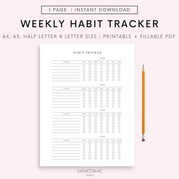 Weekly Habit Tracker Printable, Habit Tracker Template, Daily Routine Tracker, 7 Day Habit Challenge, A4/A5/Letter/Half, Instant Download