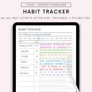 Monthly Habit Tracker Printable, Habit Tracker Template, Routine Tracker, 30 Day Habit Challenge, A4/A5/HALF/Letter, Instant Download