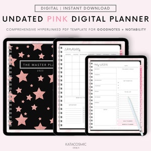Pianificatore Goodnotes senza data, pianificatore digitale mensile, modello Goodnotes, pianificatore iPad, diario proiettile digitale Pdf, adesivi Goodnotes Boho