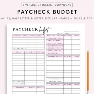 Paycheck Budget Overview Template Printable, Paycheck Budget Printable, Budget Binder, Budget Planner, Budget Template A4 A5 Letter PDF