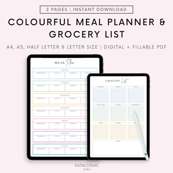 Printable Menu Download and Weekly Menu Planner Template | Grocery List Printable | Organization Tools | Meal Planner PDF | Instant Download