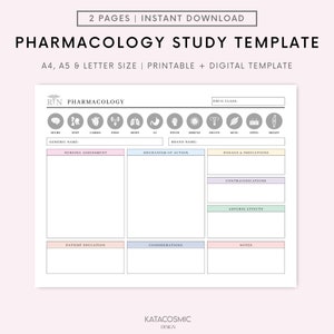 Modello farmacologico minimalista, mappa farmacologica stampabile, note infermieristiche, modello scuola infermieristica, NCLEX, Guida allo studio per studenti infermieristici,PDF