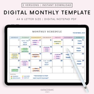 Monthly Planner Goodnotes Template, Undated Monthly Planner, Monthly Digital Planner, Monthly Planner Page, Goodnotes, Notability, Noteshelf