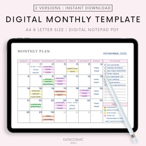 Monthly Planner Goodnotes Template, Undated Monthly Planner, Monthly Digital Planner, Monthly Planner Page, Goodnotes, Notability, Noteshelf