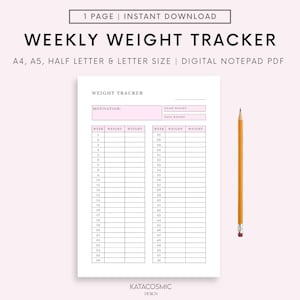 Drukowalny tracker wagi, tracker utraty wagi, planer utraty wagi, dziennik utraty wagi, drukowana utrata wagi, A4 A5 LETTER PDF DO POBRANIA