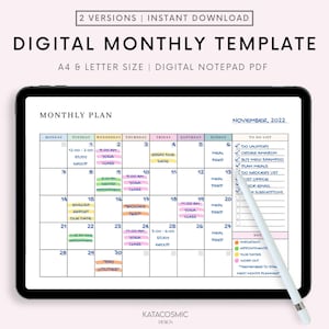 Monthly Planner Goodnotes Template, Undated Monthly Planner, Monthly Digital Planner, Monthly Planner Page, Goodnotes, Notability, Noteshelf