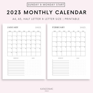 Digital 2023 Monthly Calendar for Goodnotes, Desk Calendar, Minimalist Calendar, 1 Page Notepad, iPad Year Calendar Template, Monday Start