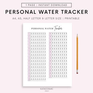 Water Tracker Printable, Monthly Water Intake Tracker, Hydration Tracker, Water Journal, Water Log Weight Loss Printable, A4 A5 LETTER PDF