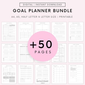Goal Planner BUNDLE, 2024 Goals Tracker, SMART Goal Setting Kit, New Year, Monthly Habits Reflections, Productivity, Vision Board Printables
