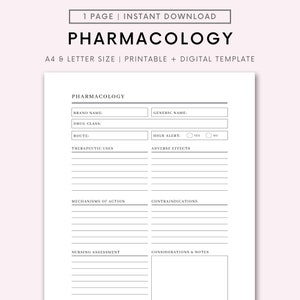 Nursing School Pharmacology Template | Printable Pharmacology Map | Nursing Notes | NCLEX | Nursing Student Study Guide | Nursing Template